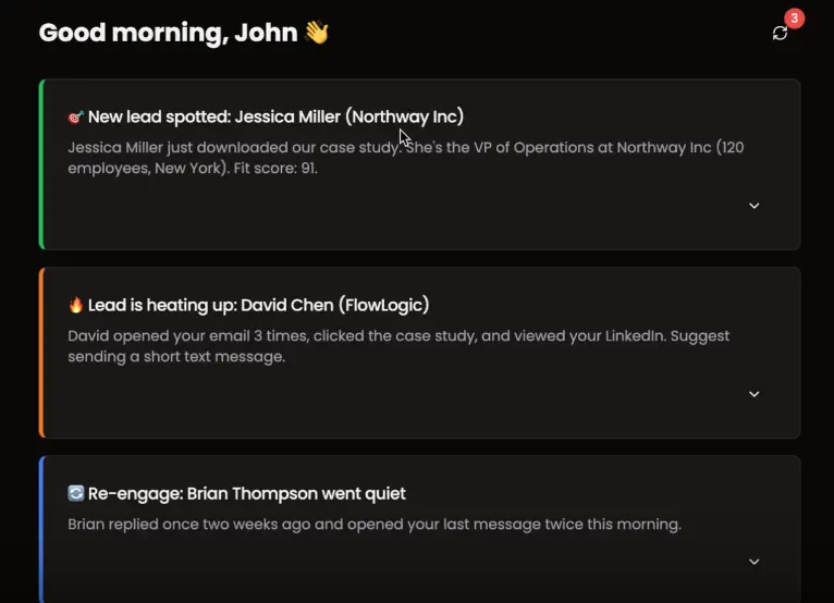 Selva AI Sales OS dashboard showing automated pipeline tracking with deal stages, next actions, and AI agent activity for B2B founders and early-stage startups